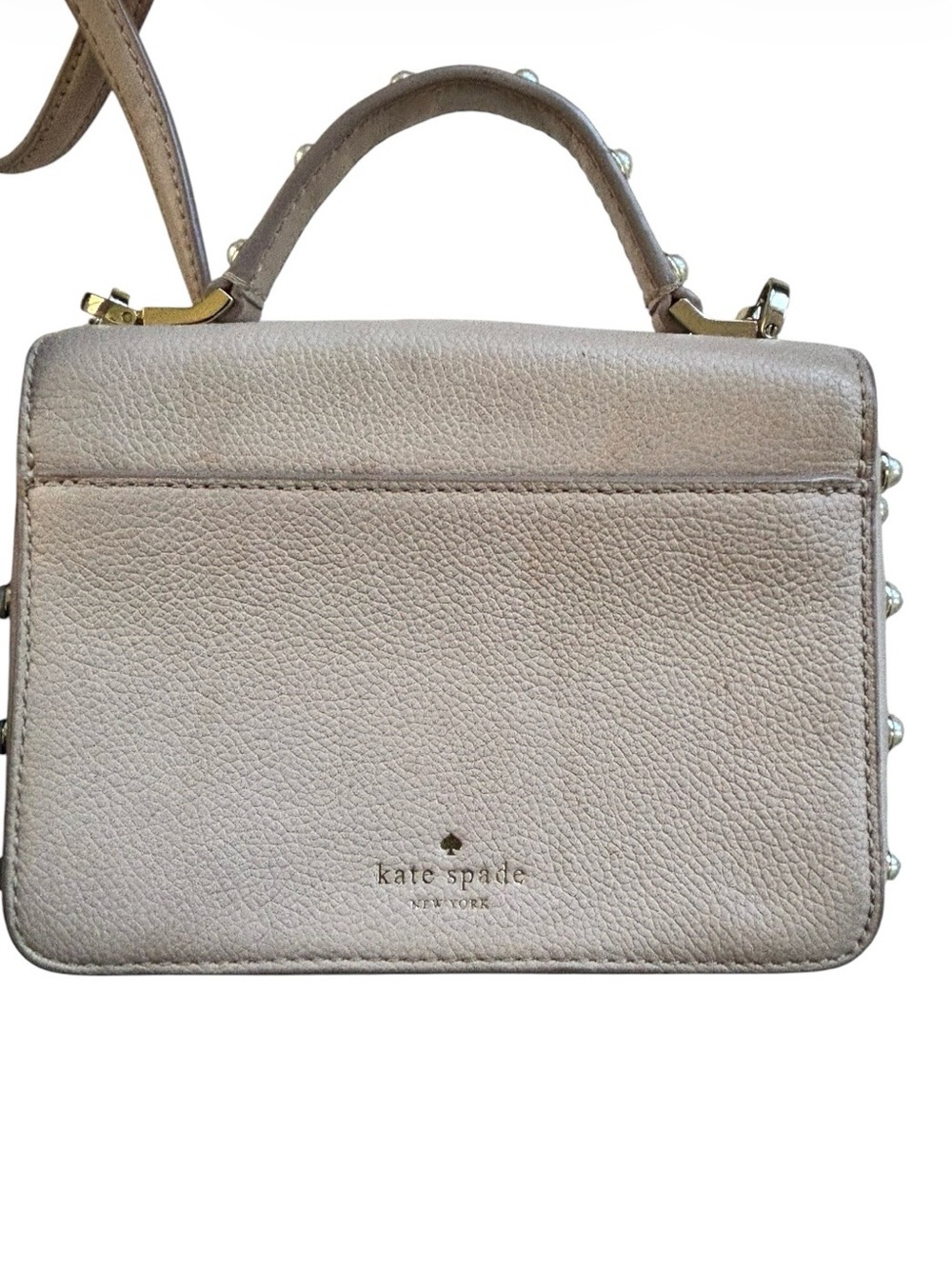 kate spade Leather Top-Handle Satchel in Light Beige with pearls